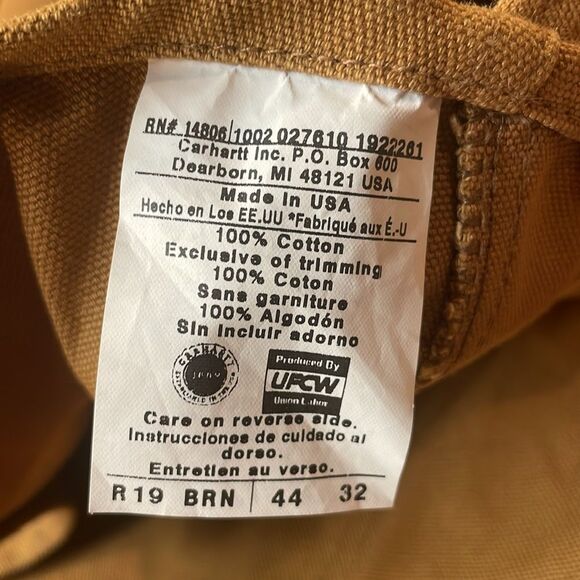 Carhartt Men’s R19 Brown Duck Work Bin Overalls 44X32 Heavyweight Cotton - Picture 6 of 6